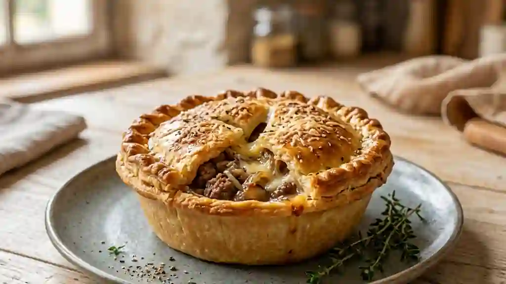 Tourte croustillante bœuf et fromage fondu - Photo de présentation