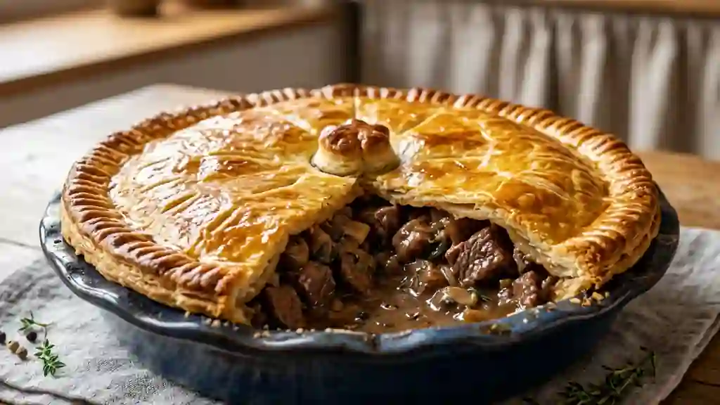 Pie croustillante au boeuf et rognons - Photo de présentation