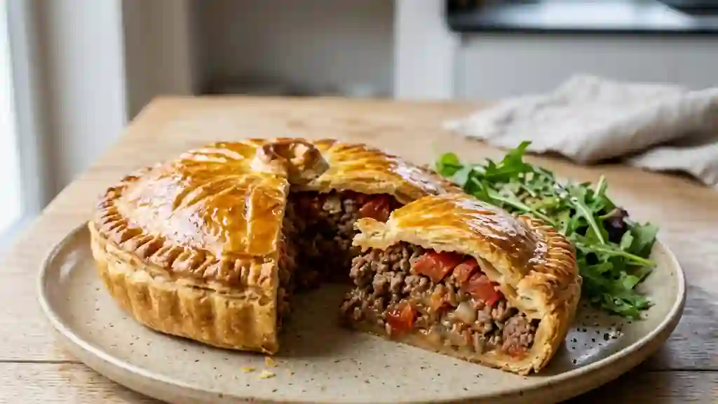 Tourte dorée au bœuf et tomates fondantes - Photo de présentation