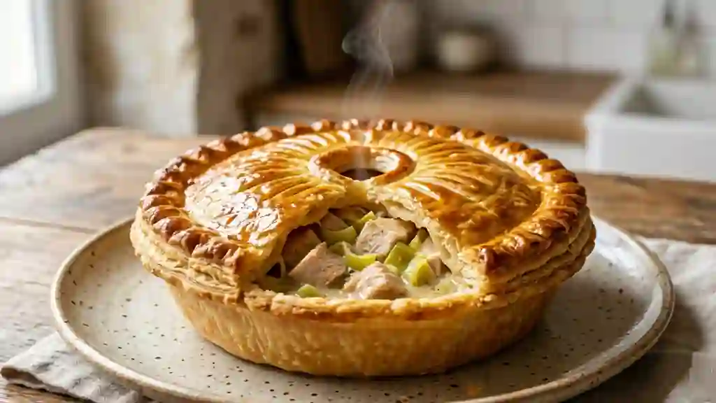 Tourte dorée au poulet et poireaux fondants - Photo de présentation