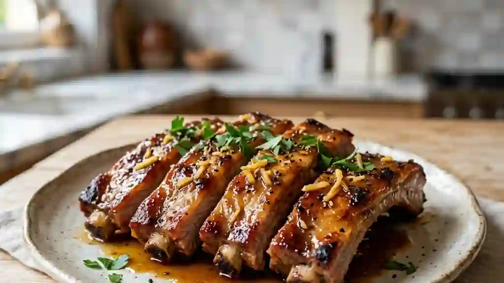 Travers de porc caramélisés miel et gingembre - Photo de présentation