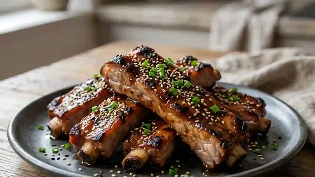 Travers de porc laqués au miel et sésame - Photo de présentation