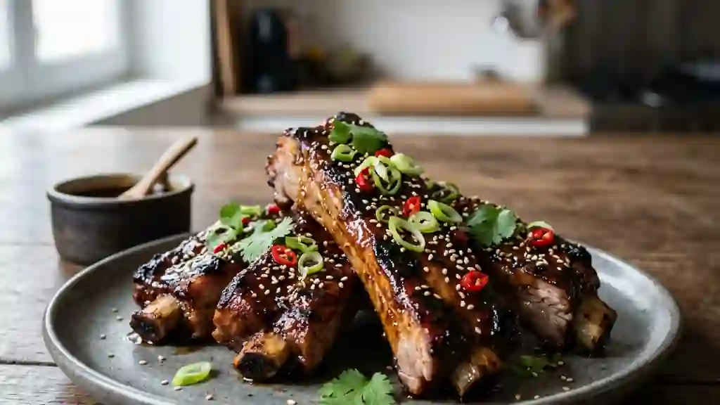 Travers de porc laqués au miel et gingembre - Photo de présentation