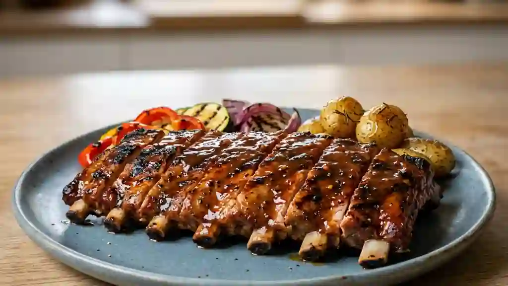 Travers de porc laqués et caramélisés au BBQ - Photo de présentation