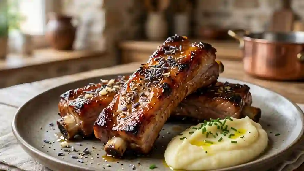 Ribs laqués miel-lavande, fondants et croustillants - Photo de présentation