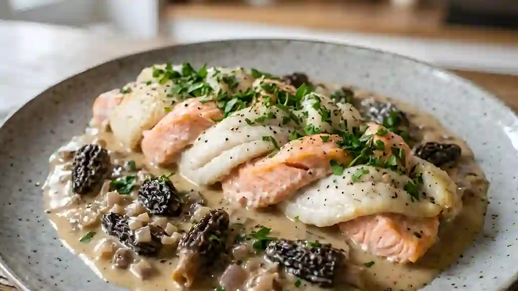 Tresse de sole et saumon au parfum de morilles - Photo de présentation