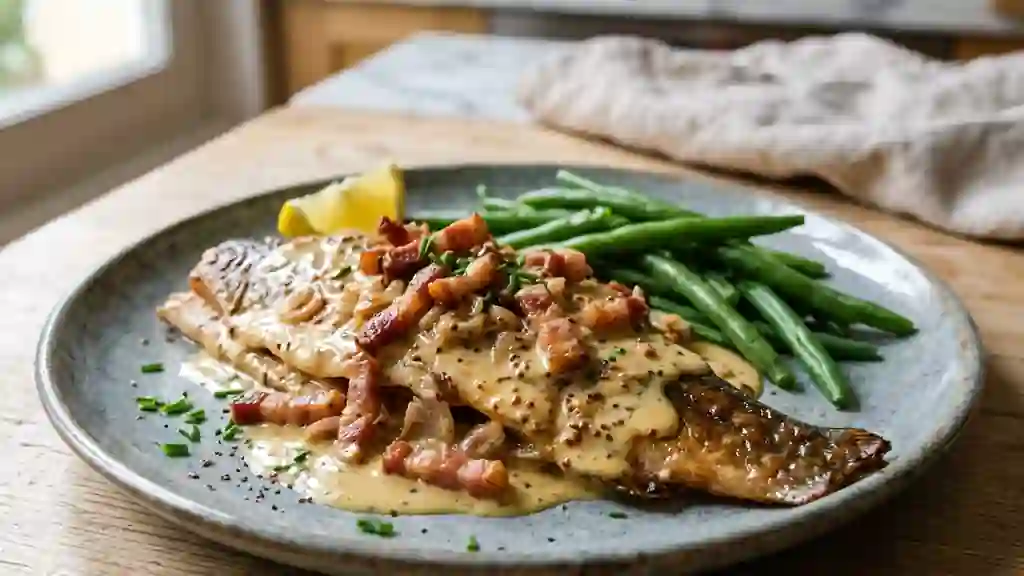 Truites nacrées, crème moutardée et lardons fumés - Photo de présentation