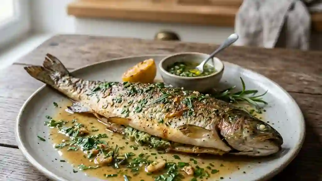Truite fondante au beurre d'herbes et vin blanc - Photo de présentation