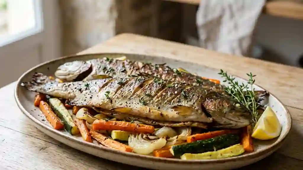 Truite rôtie au thym et légumes fondants - Photo de présentation
