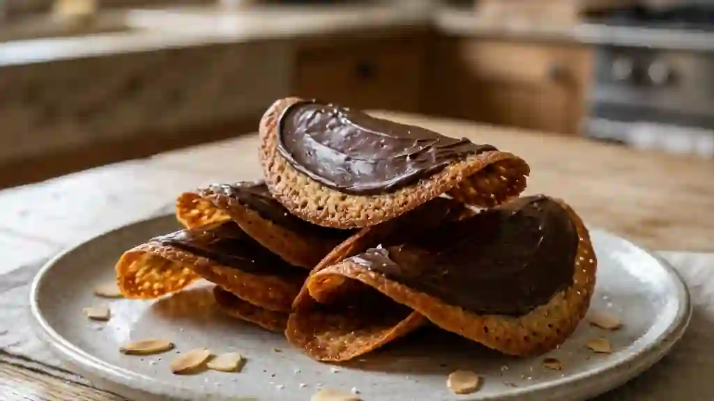 Tuiles craquantes aux amandes et chocolat - Photo de présentation