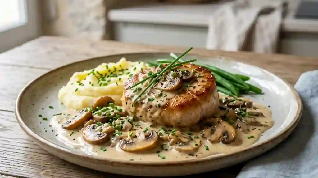 Veau fondant à la crème et champignons dorés - Photo de présentation
