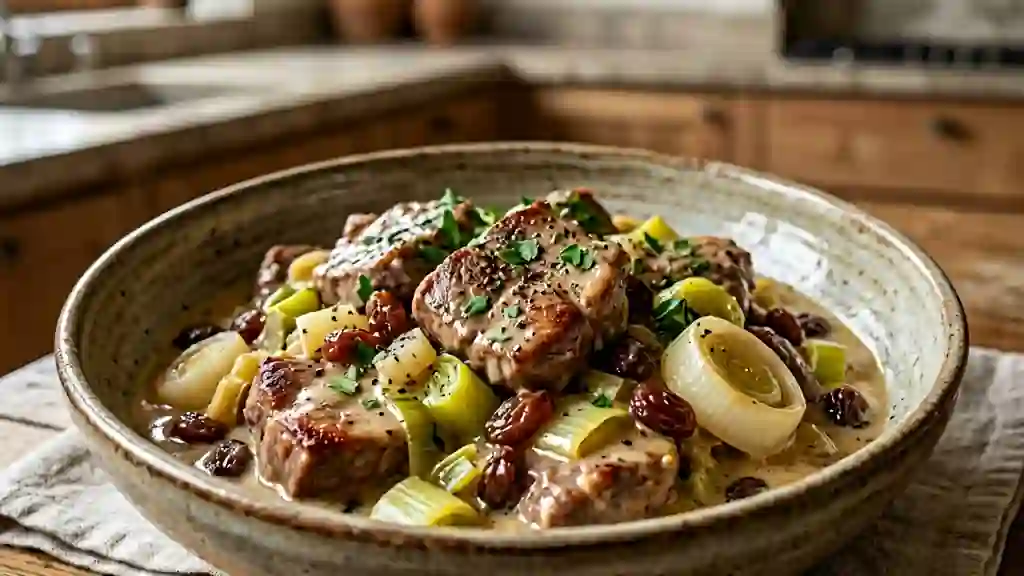 Sauté de veau crémeux aux poireaux et raisins - Photo de présentation