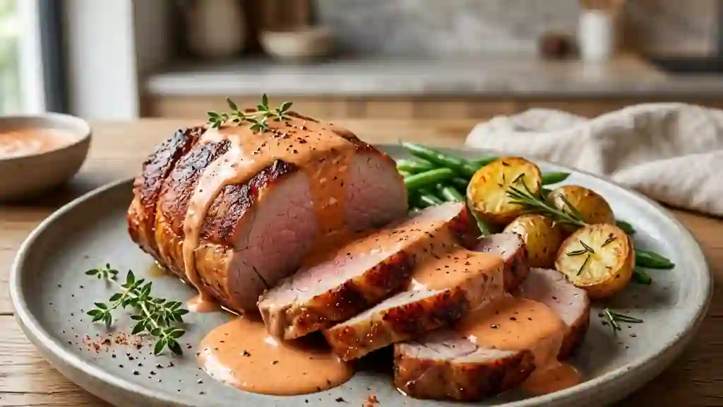 Veau rôti fondant, sauce onctueuse au paprika - Photo de présentation