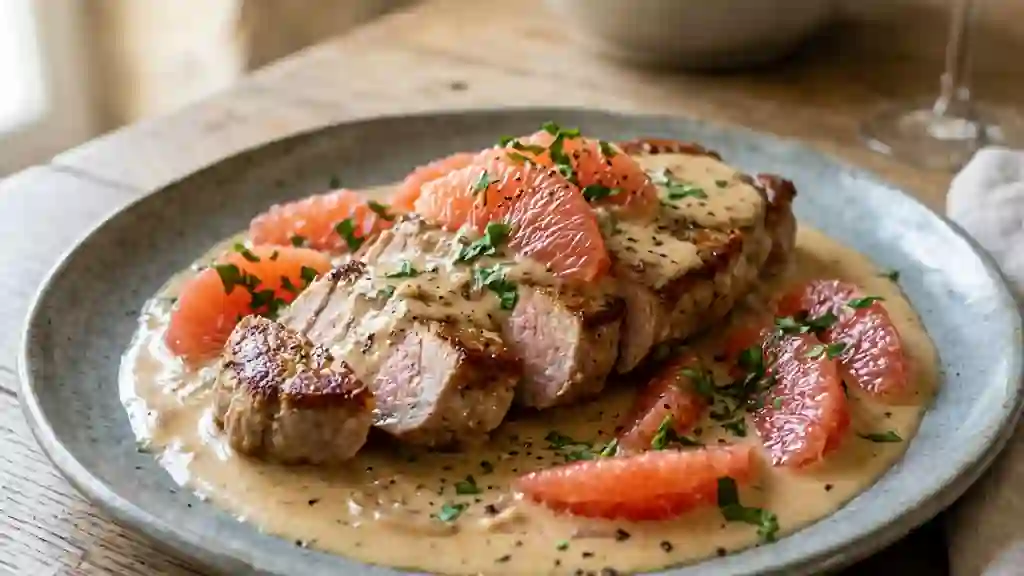 Veau fondant au pamplemousse et crème acidulée - Photo de présentation