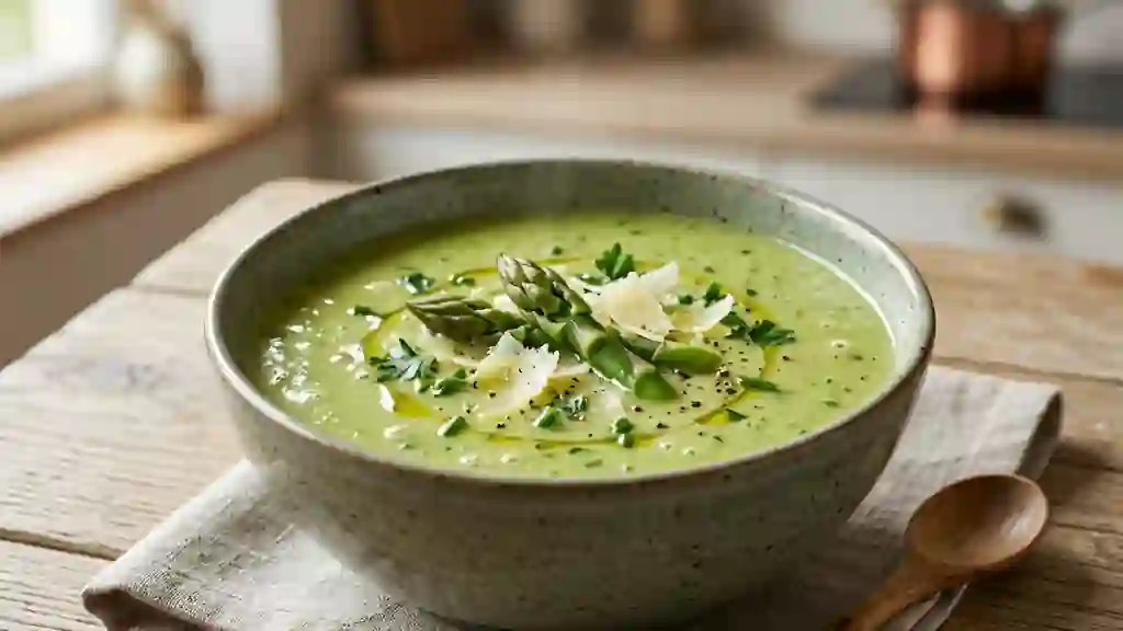Velouté d'asperges vertes au parmesan fondant - Photo de présentation