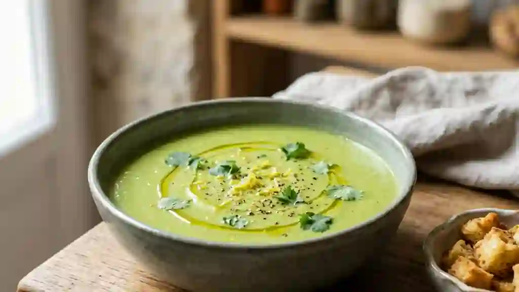 Velouté d'avocat onctueux au gingembre frais - Photo de présentation