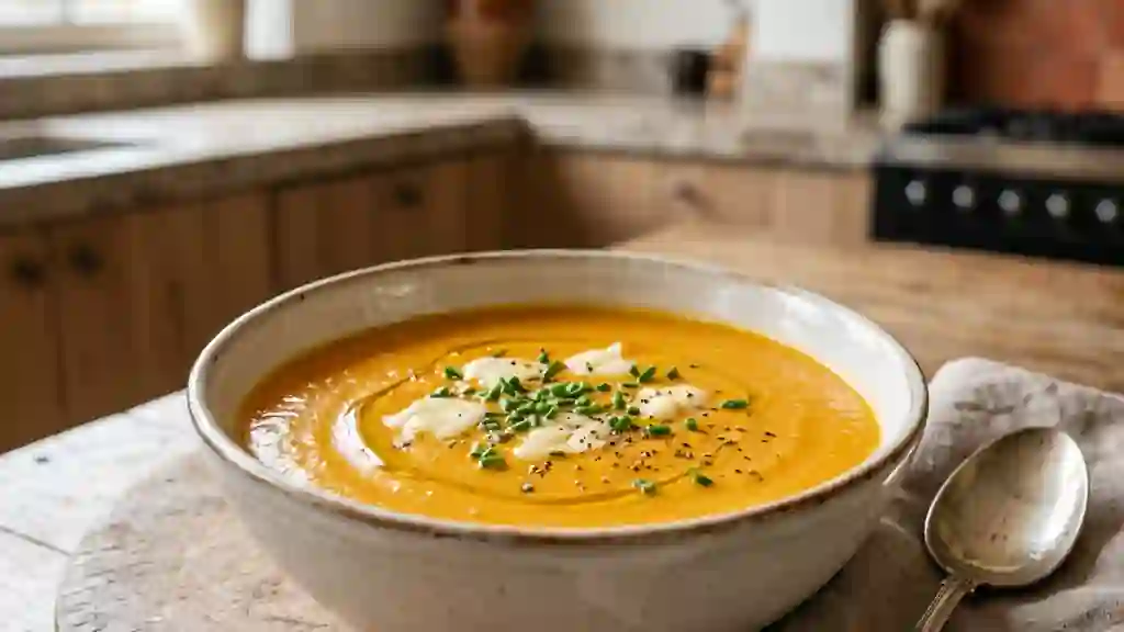 Velouté de carottes onctueux au fromage fondu - Photo de présentation