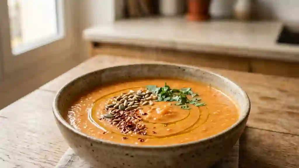 Velouté de carottes et lentilles au piment - Photo de présentation