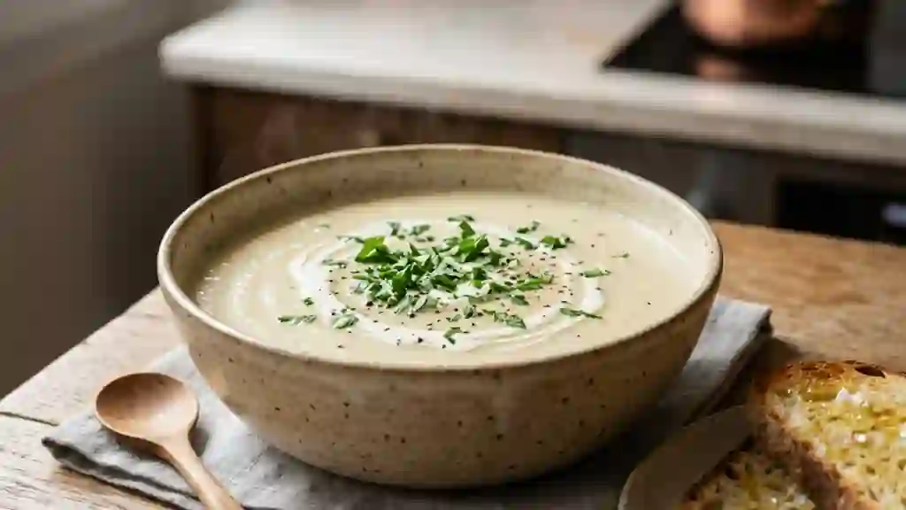Velouté de céleri soyeux au persil frais - Photo de présentation