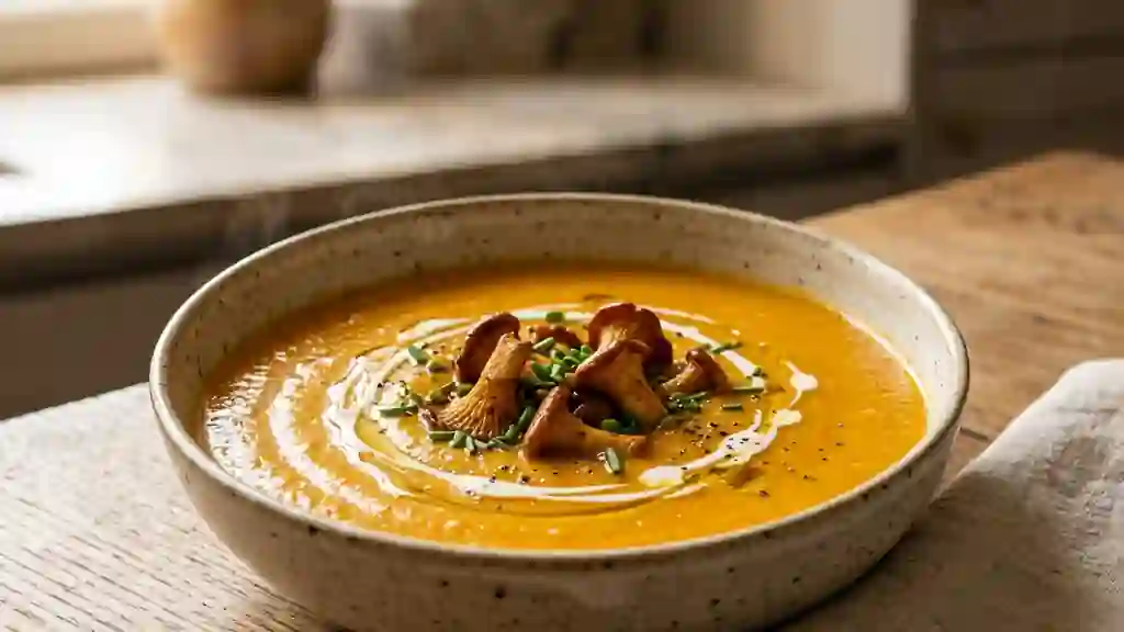 Velouté de citrouille et chanterelles boisées - Photo de présentation