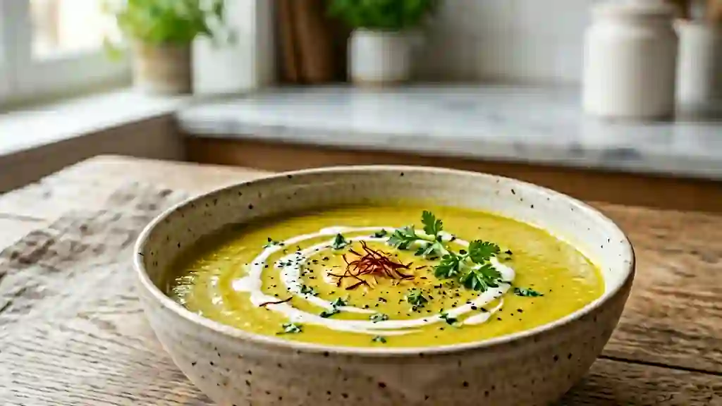 Velouté de courgettes crémeux et safrané - Photo de présentation