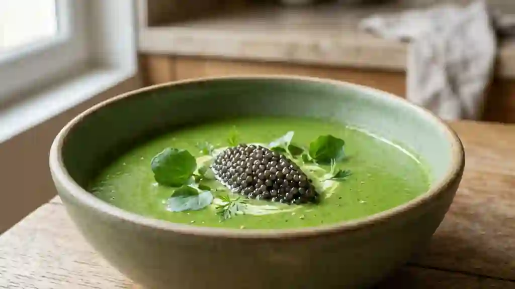 Velouté de cresson soyeux et caviar de Sevruga - Photo de présentation