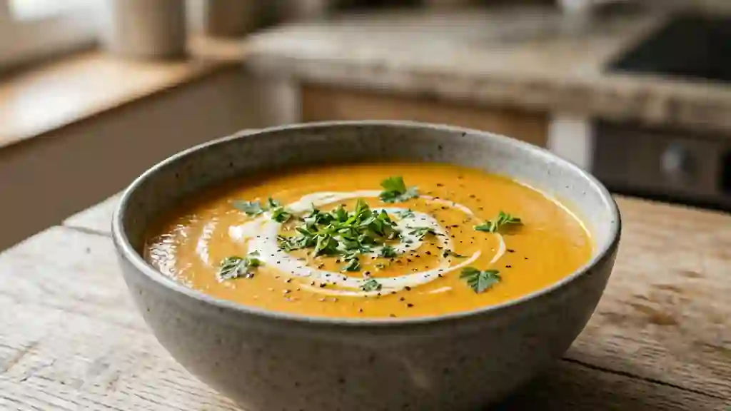 Velouté de potiron onctueux et cerfeuil frais - Photo de présentation