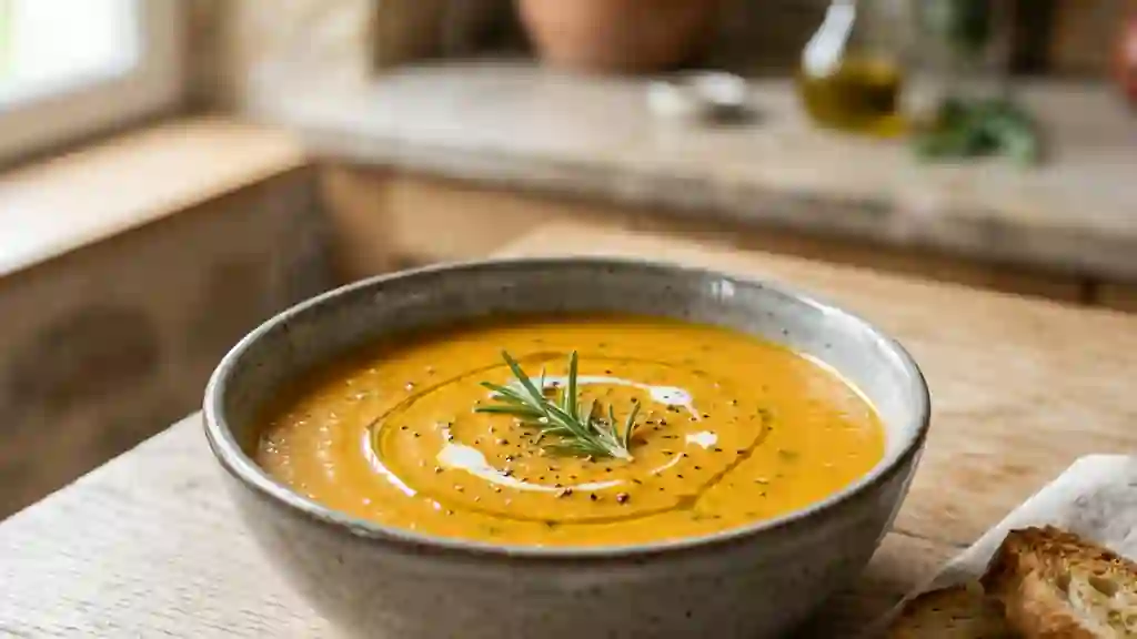 Velouté de potiron onctueux et romarin frais - Photo de présentation