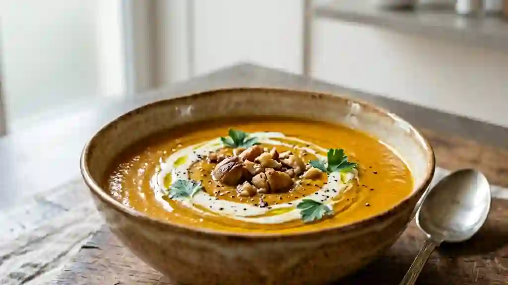 Velouté de potiron aux châtaignes onctueux - Photo de présentation