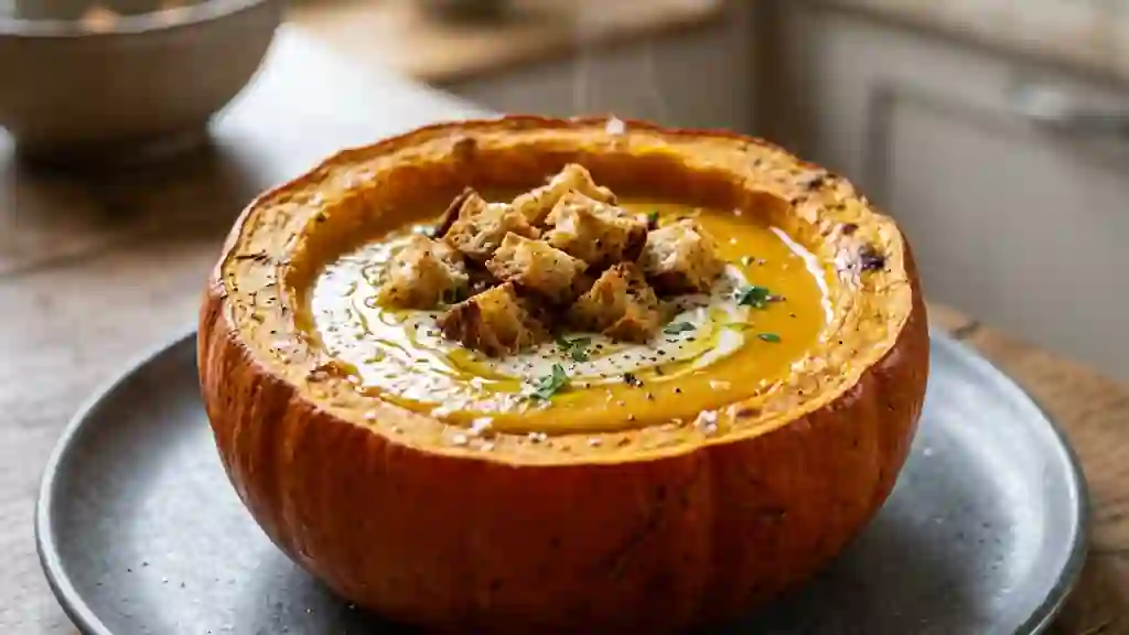 Velouté de potiron onctueux et croûtons dorés - Photo de présentation