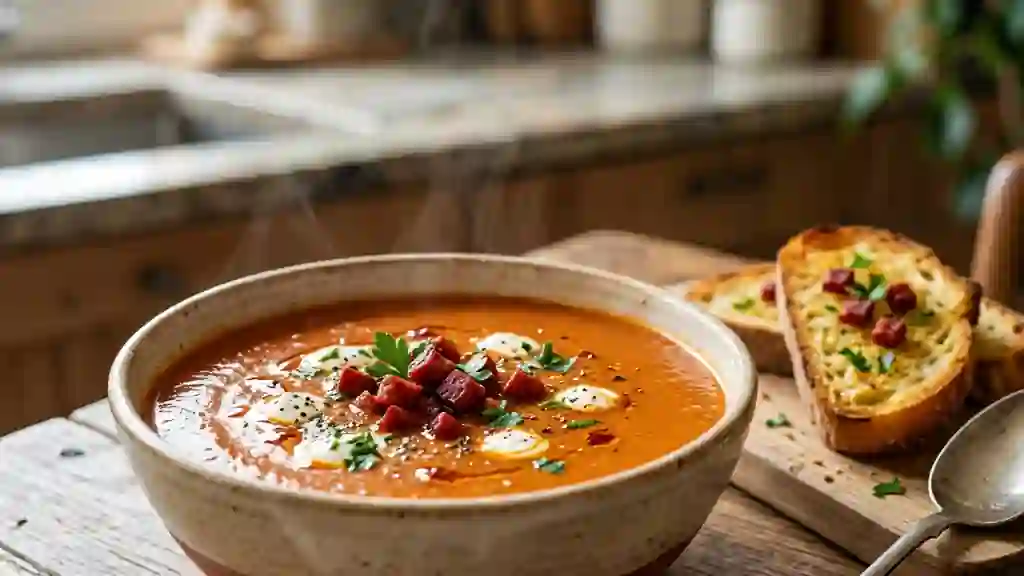Velouté de tomate onctueux au chorizo grillé - Photo de présentation