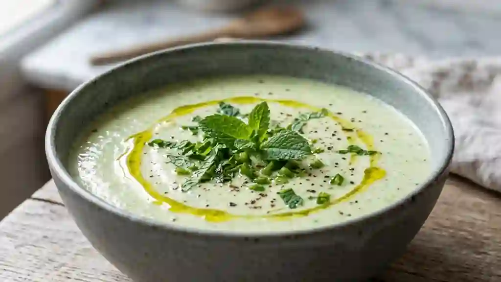 Velouté de concombre frappé et menthe fraîche - Photo de présentation