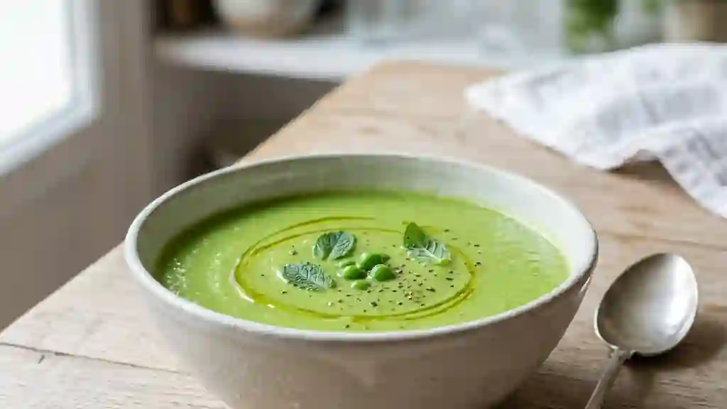 Velouté de petits pois à la menthe givrée - Photo de présentation