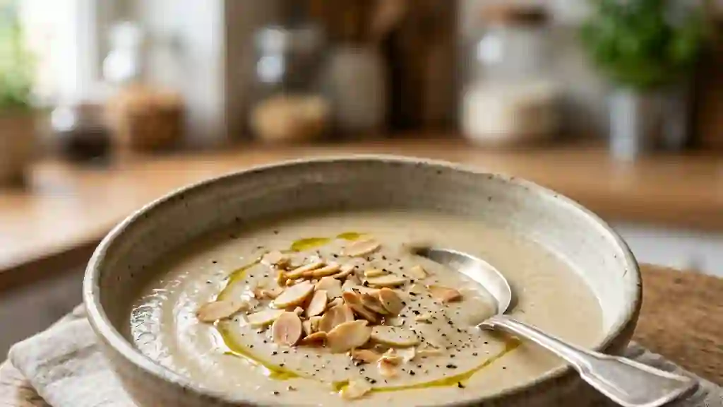 Velouté d'amandes soyeux et grillé - Photo de présentation