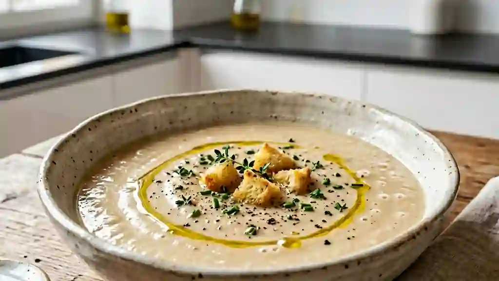 Velouté de haricots blancs soyeux et crémeux - Photo de présentation