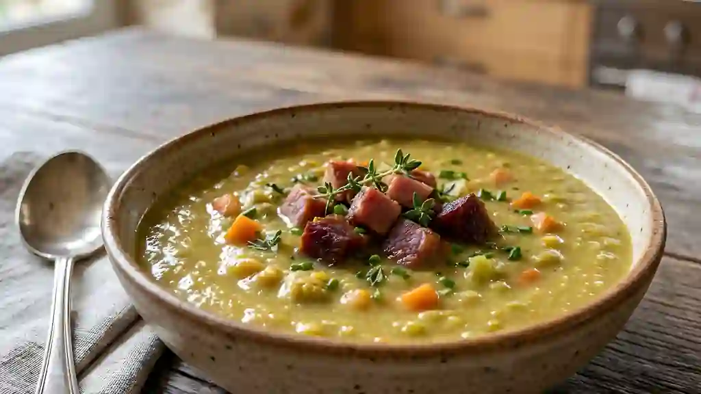 Velouté onctueux de pois cassés au jambon braisé - Photo de présentation
