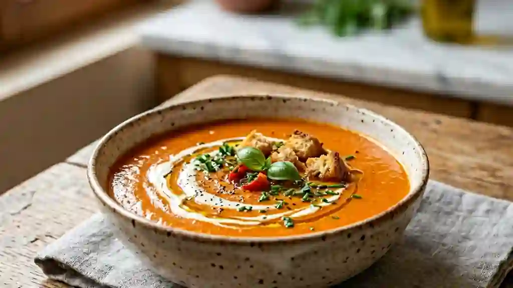 Velouté crémeux tomates olivettes et courgettes - Photo de présentation