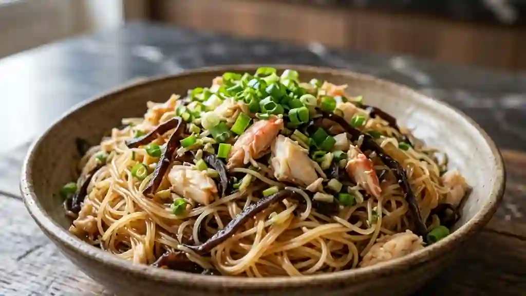 Wok de Vermicelles au Crabe et Champignons Noirs - Photo de présentation