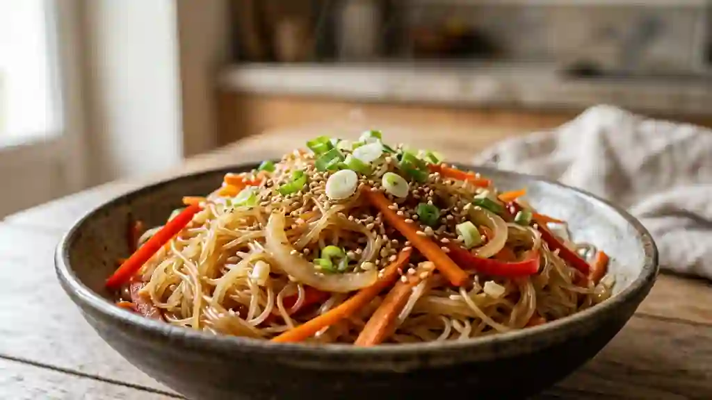 Vermicelles de riz sautés au sésame et légumes - Photo de présentation