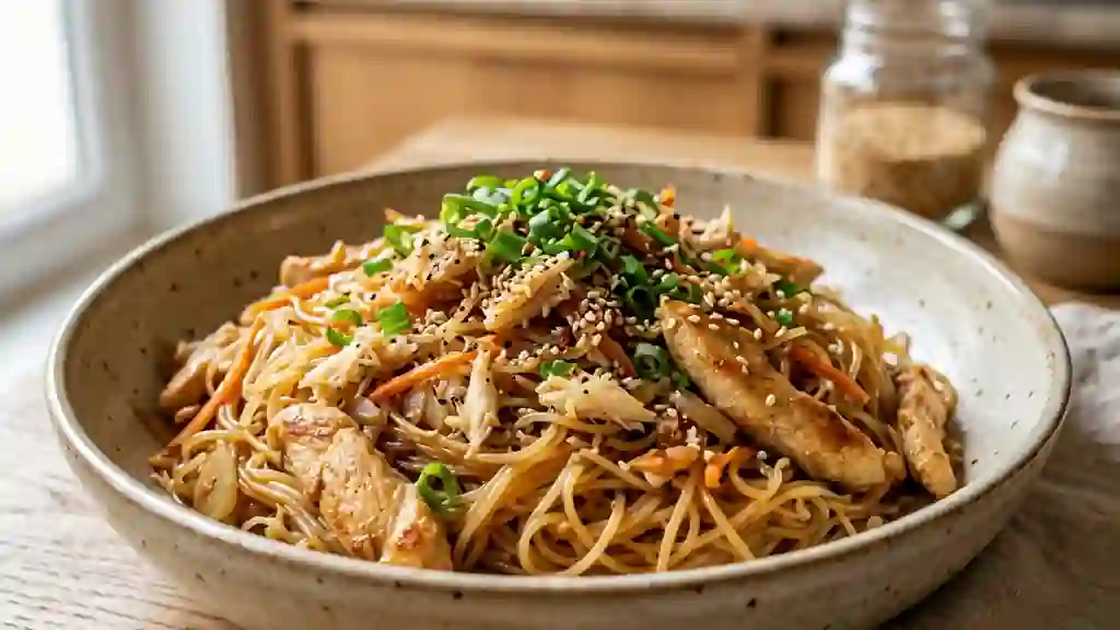 Vermicelles sautés au crabe et poulet fondant - Photo de présentation