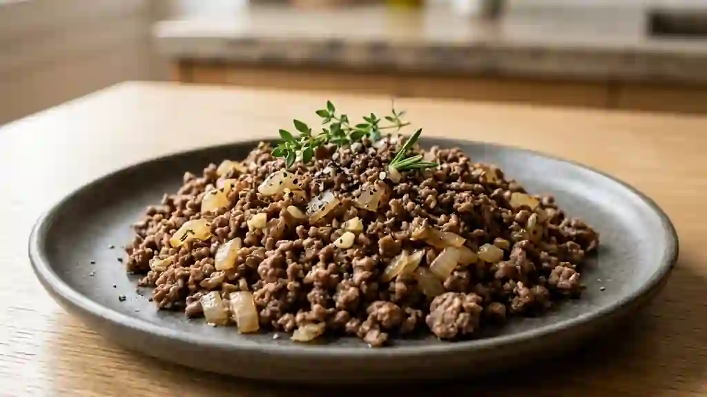Bœuf haché grillé aux herbes et ail fondant - Photo de présentation