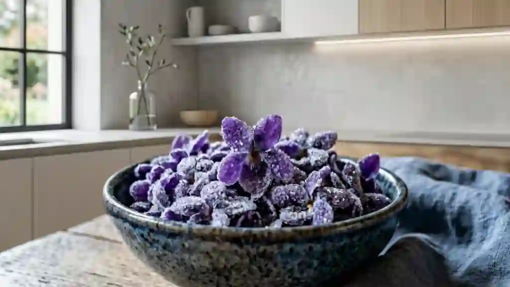 Violettes givrées : bonbons floraux croquants - Photo de présentation