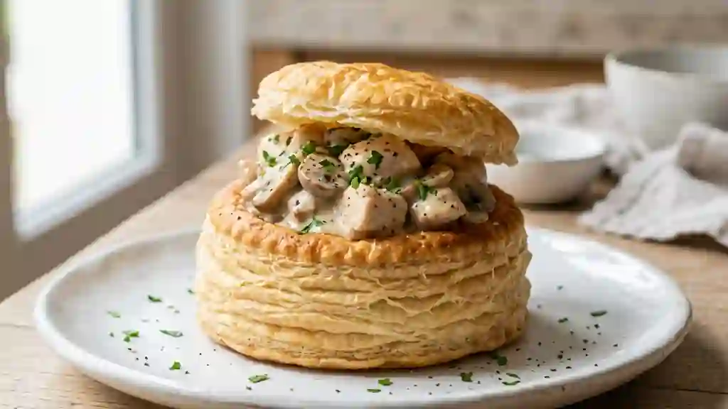 Vol-au-vent feuilleté au poulet crémeux - Photo de présentation