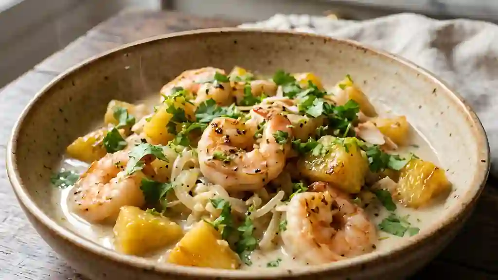Wok de crevettes coco et ananas caramélisé - Photo de présentation