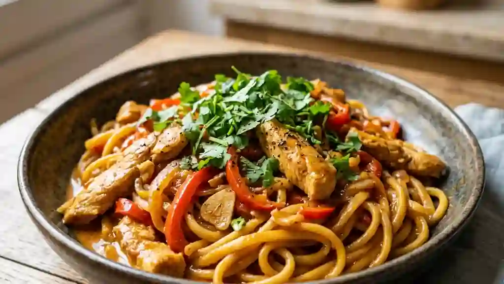 Wok de dinde onctueux au curry rouge - Photo de présentation