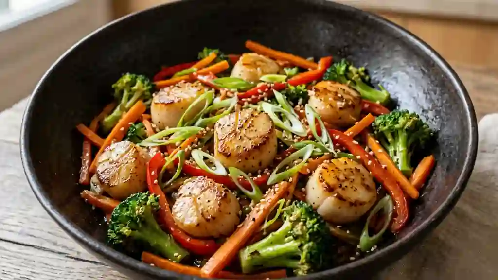 Wok de Saint-Jacques croquant au sésame - Photo de présentation