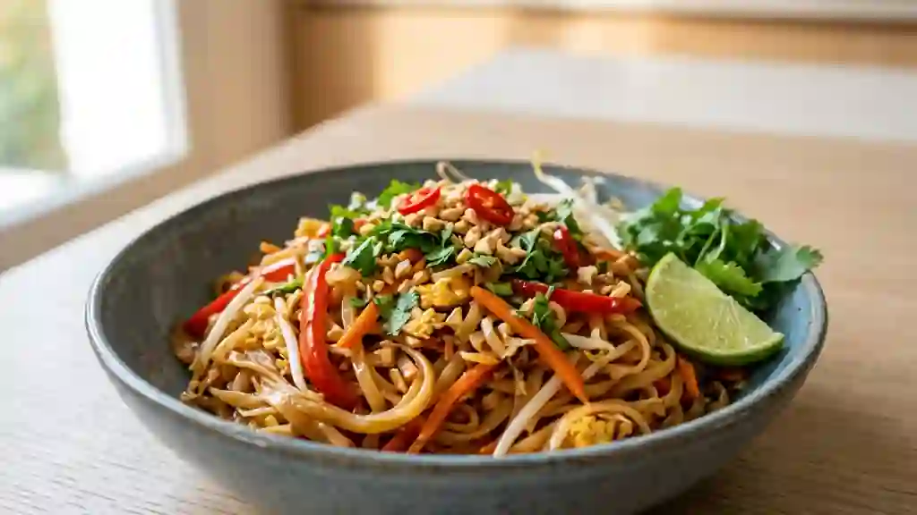 Stir-fry de nouilles thaï au wok - Photo de présentation