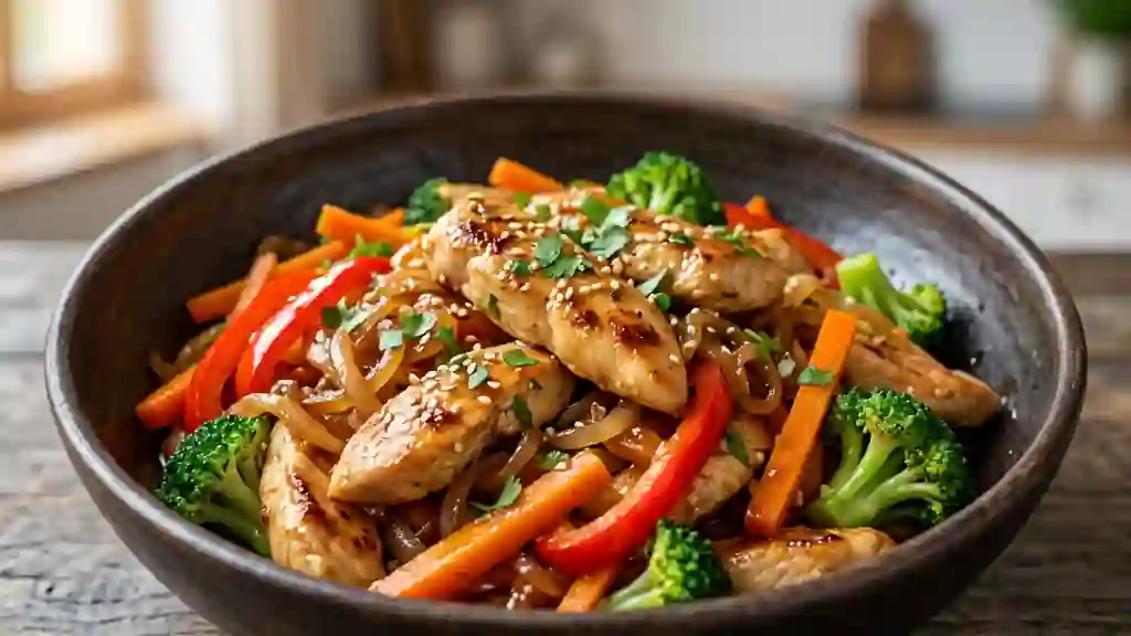 Wok de poulet croquant au miel et gingembre - Photo de présentation