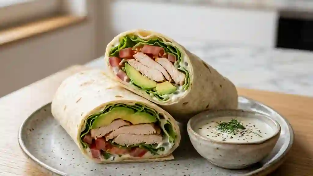 Wrap poulet avocat et sauce yaourt citronnée - Photo de présentation