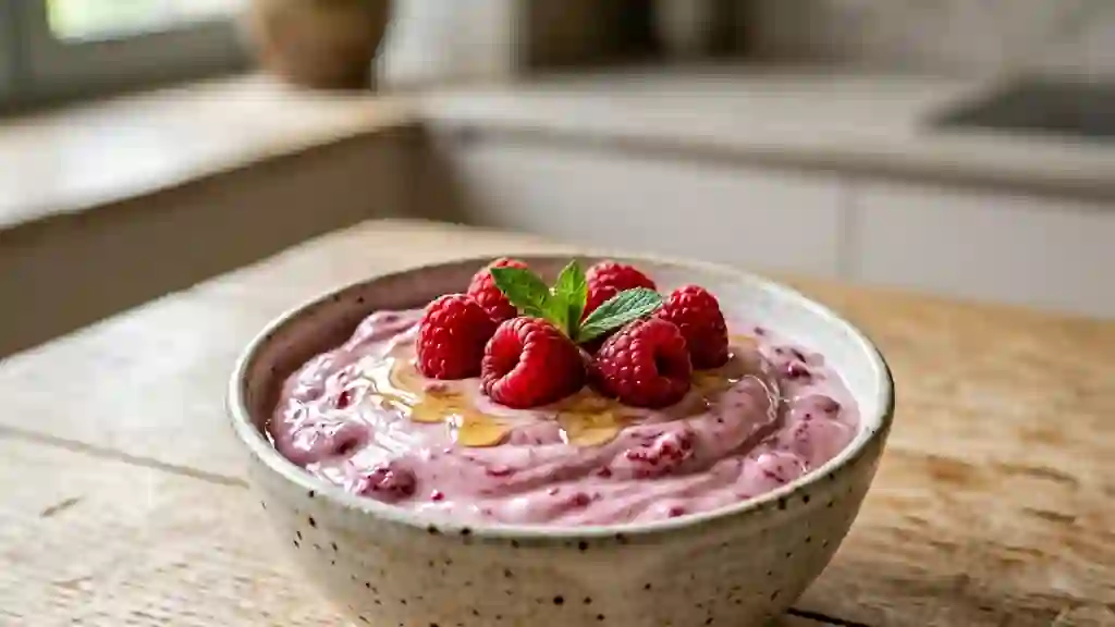 Yaourt crémeux aux framboises et miel - Photo de présentation